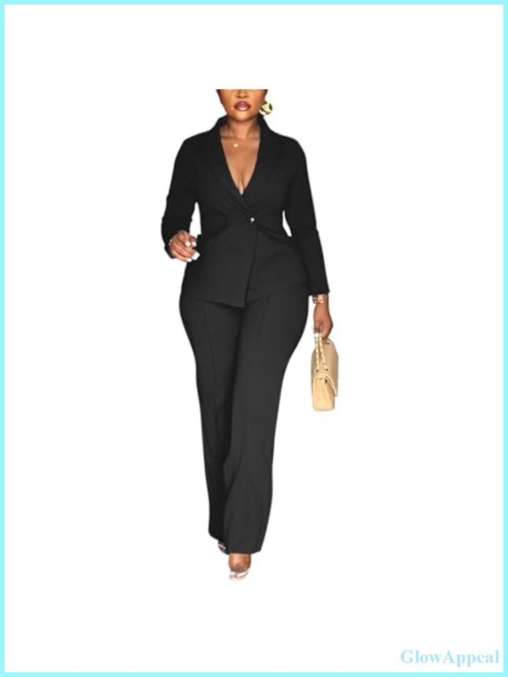 Women Double Breasted Blazer Pants Suit 2 Piece Pantsuit Set Office
